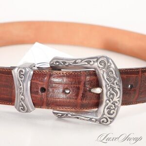 NEAR MINT BRIGHTON BROWN ALLIGATOR PRINT LEATHER BELT WOMENS L